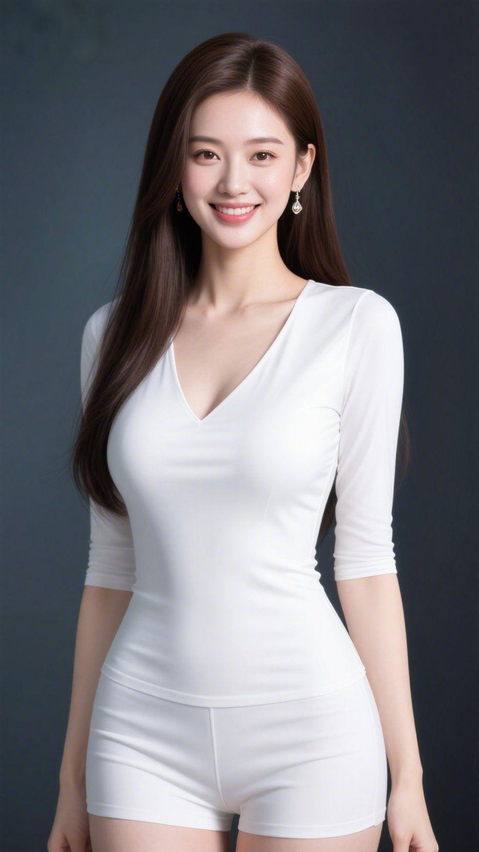 白衫漾笑意
 
素白衣衫撞入深灰的背景，像揉碎的月光，裹着满溢的欢喜。她眉眼弯弯