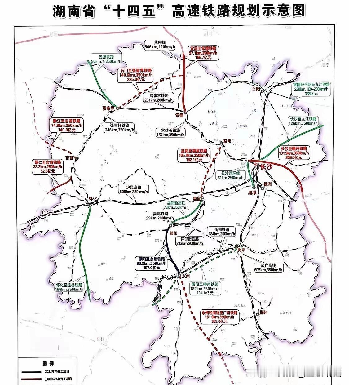 湖南省高铁规划线路图，我们看到湘南这一带铁路规划项目有几条即将上马，从衡阳出发，