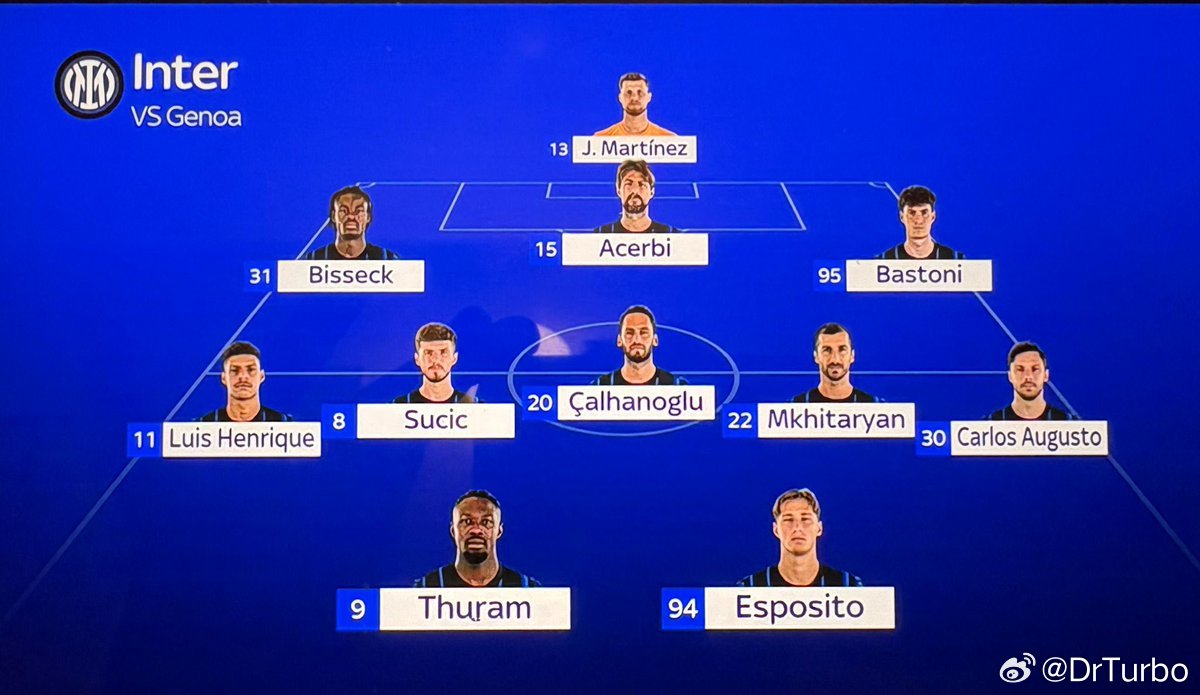 SKY目前的首发预测如下国际米兰2比0热那亚热点现场 预计河马 阿切尔比 恰球王