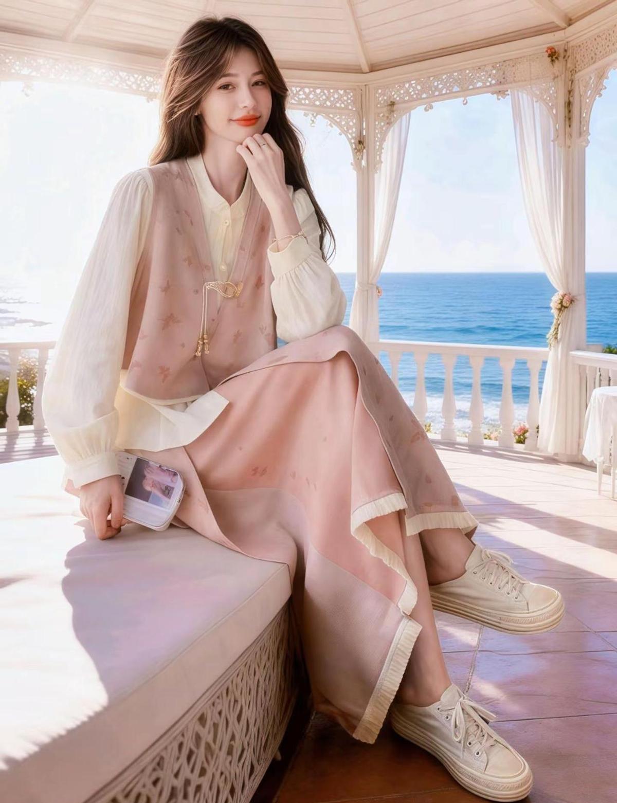 蝴蝶提花马甲一上身，全网都安静了。
不是谁都能把静电穿成丝绸，把通勤穿成旅拍。