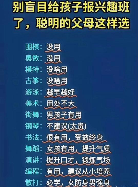报兴趣班要依据孩子的兴趣，而不少家长却盲目跟风。 育儿﻿