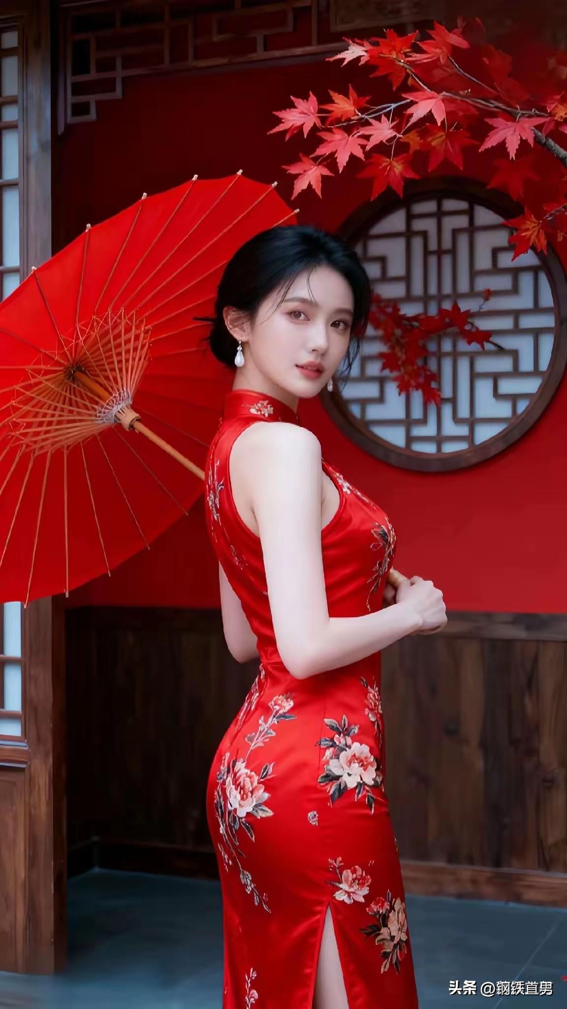 红伞下的东方美人，惊艳了时光为什么长的漂亮却没人追呢 东方气质美人