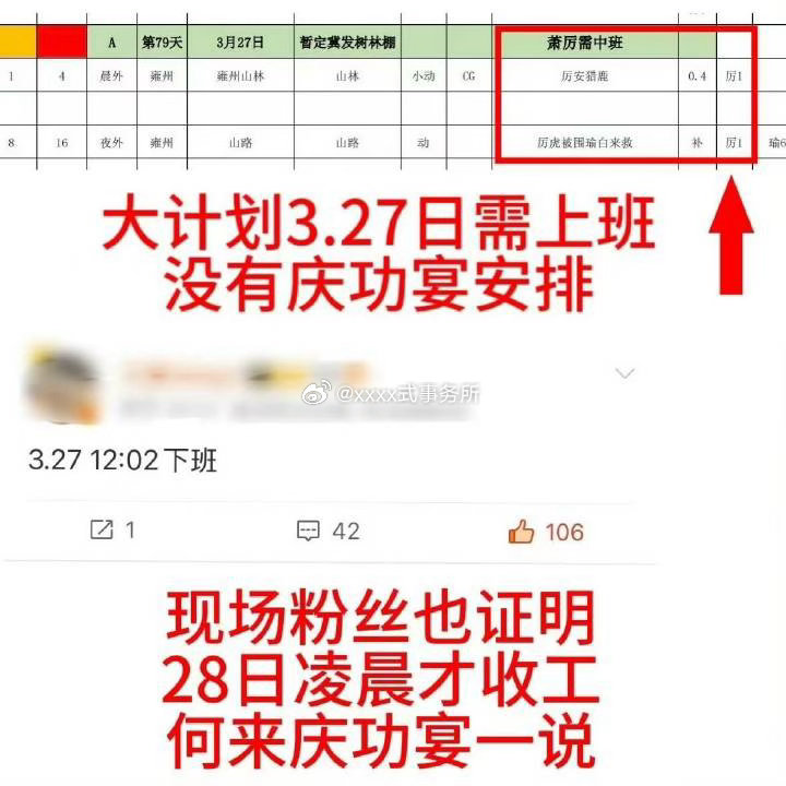 张凌赫大计划3月27日需要上班拍戏 并没有庆功宴安排 从来没有官方通知过谈不上取