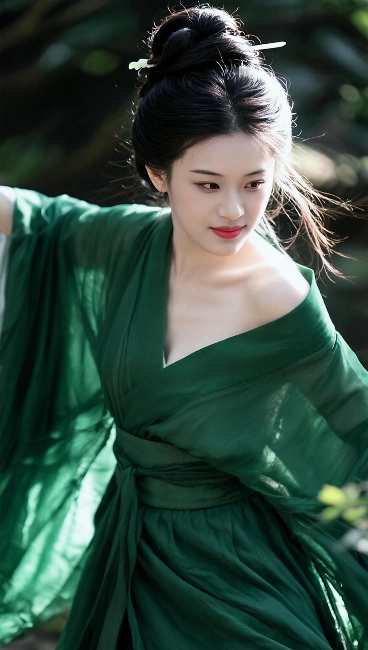 在这片绿色的梦境中，仿佛时间都慢了下来。一袭长裙，如诗如画，诉说着古老的故事。微