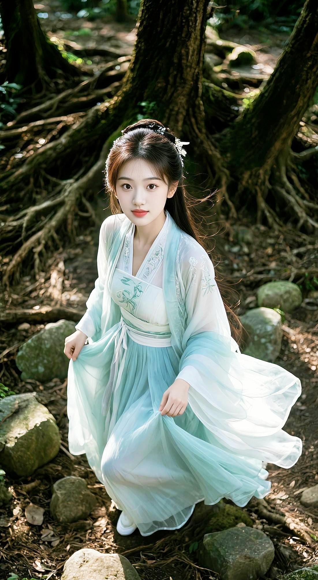 AI赛博风写真组 抖音ai创作 林间古风大片 汉服 古风