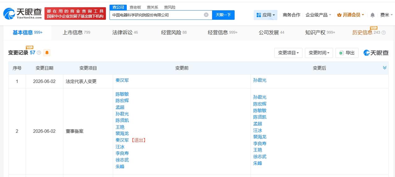 孙君光任中国电研董事长

中国电研换帅完成工商变更
天眼查App显示，近日，中国