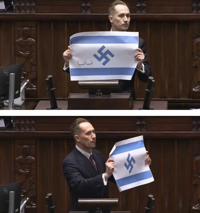 波兰议员康拉德·伯科维奇在波兰议会干了件别人想干而不敢干的事，直接举了面“改造版