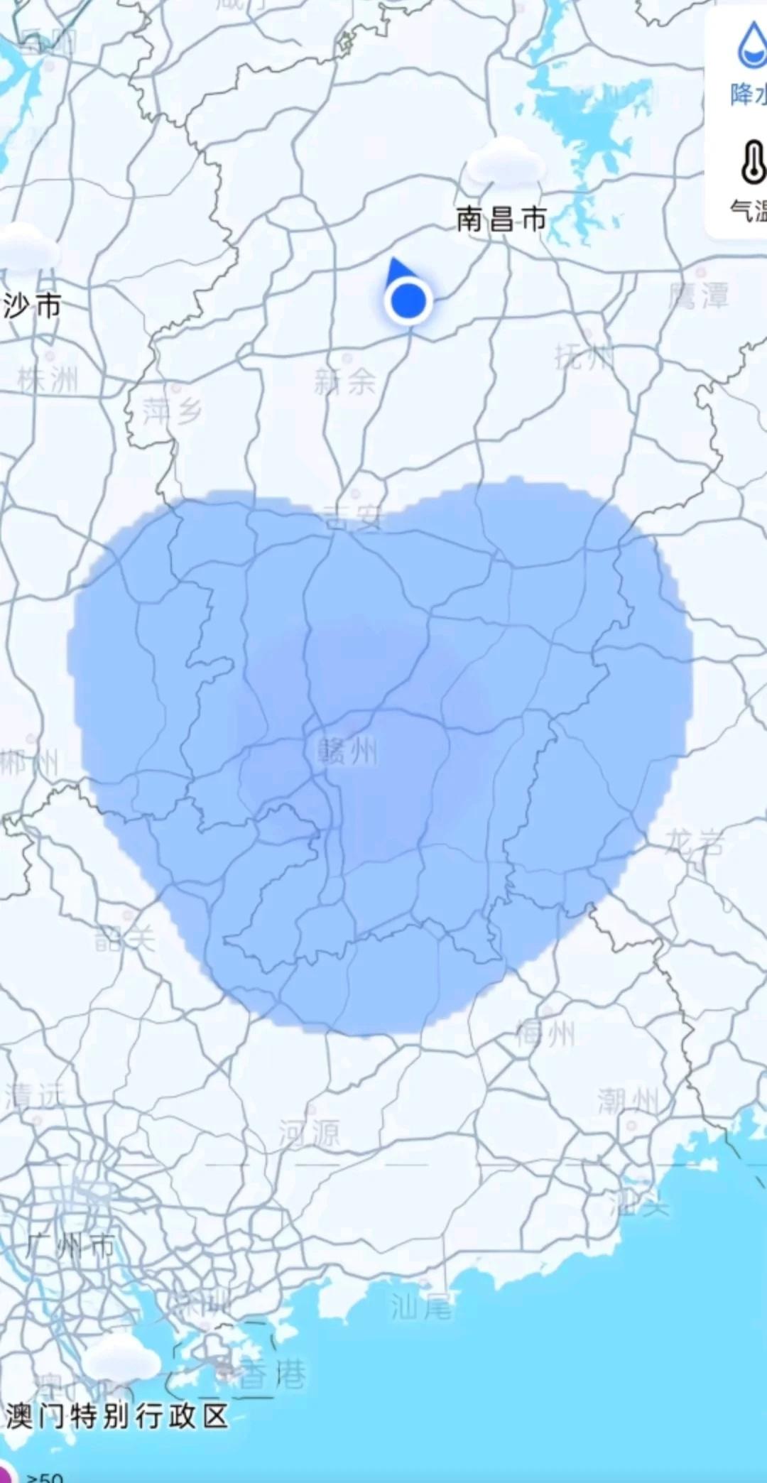 江西老表快看！赣州的降雨图居然是爱心形状！