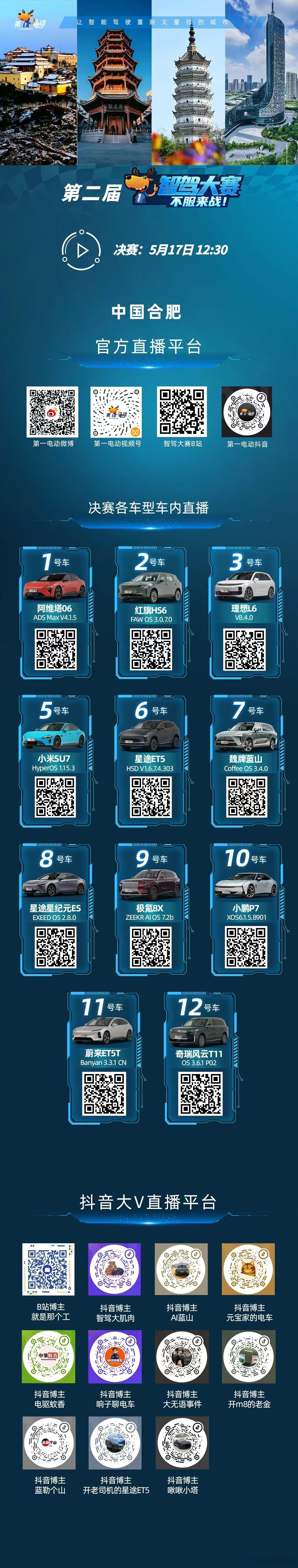 第二届中国智驾大赛 合肥站决赛今天中午开战！大家可以根据喜好进入各个车型的车内的