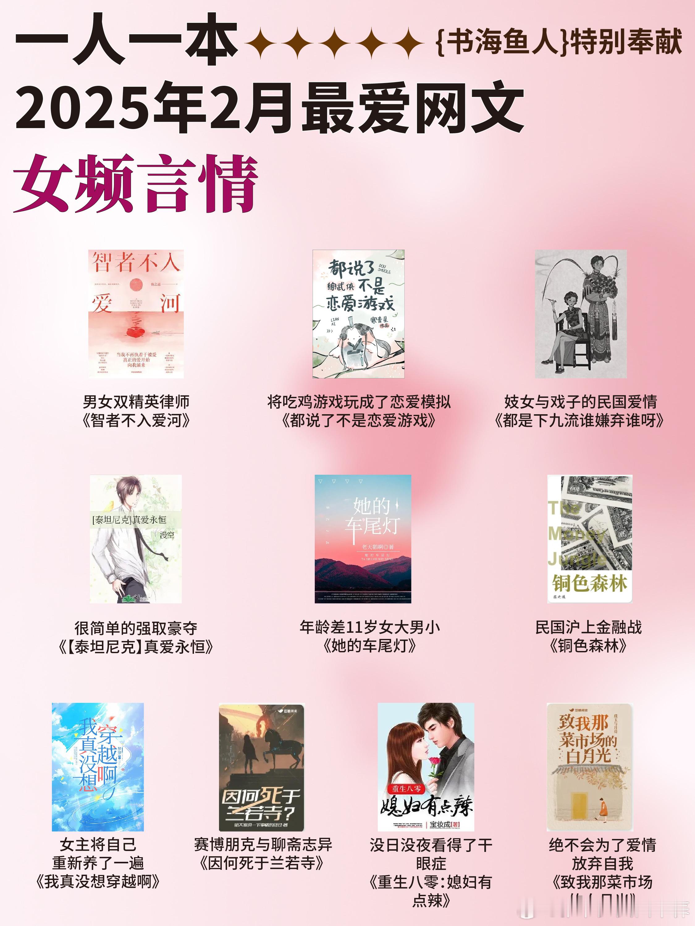 书海鱼人扫文记录 一人一本2月推荐网文（女频言情篇）1. 《智者不入爱河》作者：