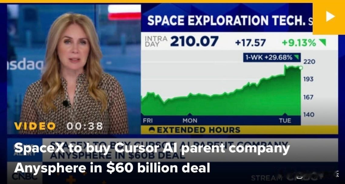 当地时间6月16日，世界首富马斯克旗下的SpaceX宣布以600亿美元收购人工智