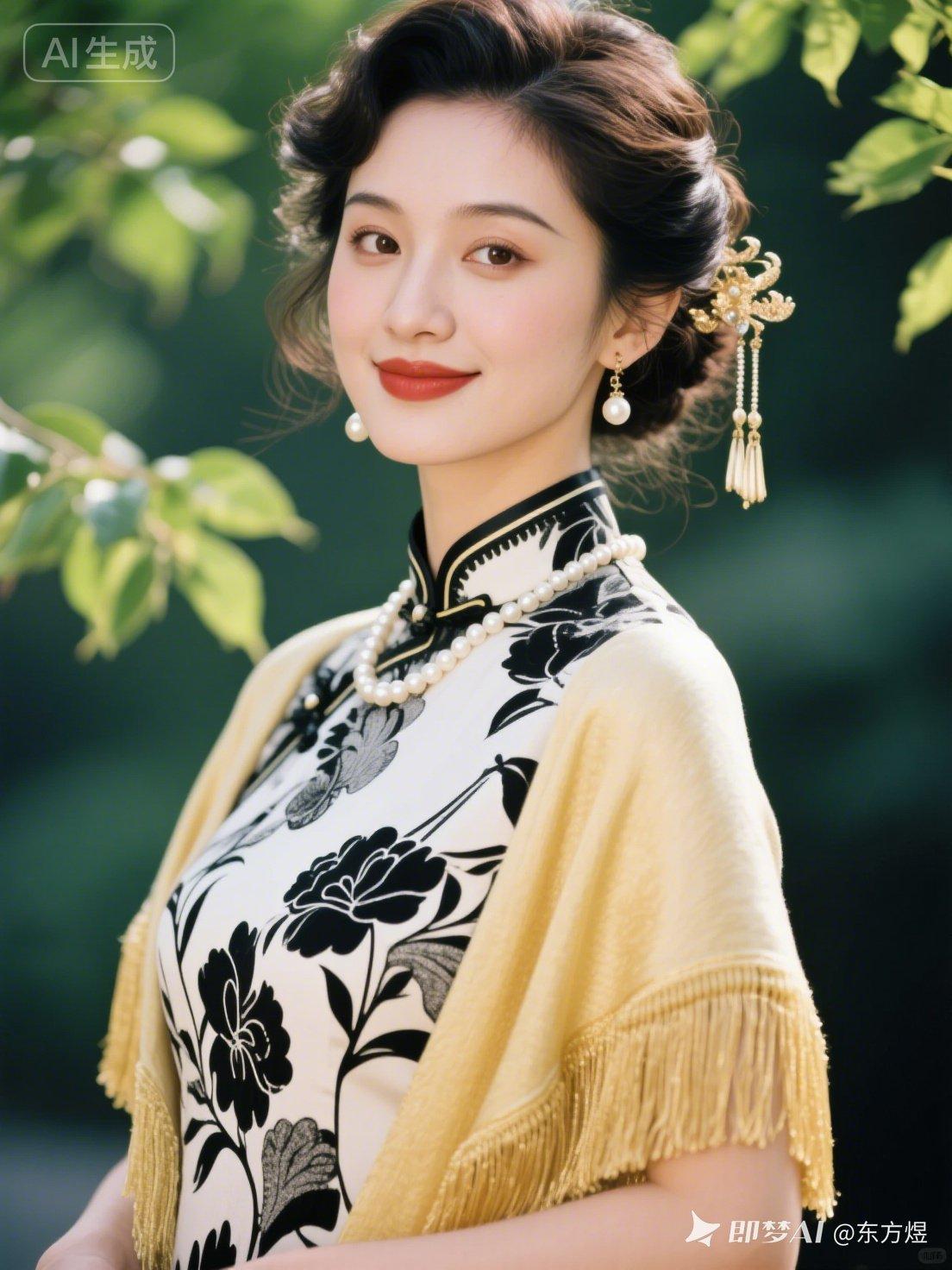 复古旗袍搭配现代妆容，优雅动人！