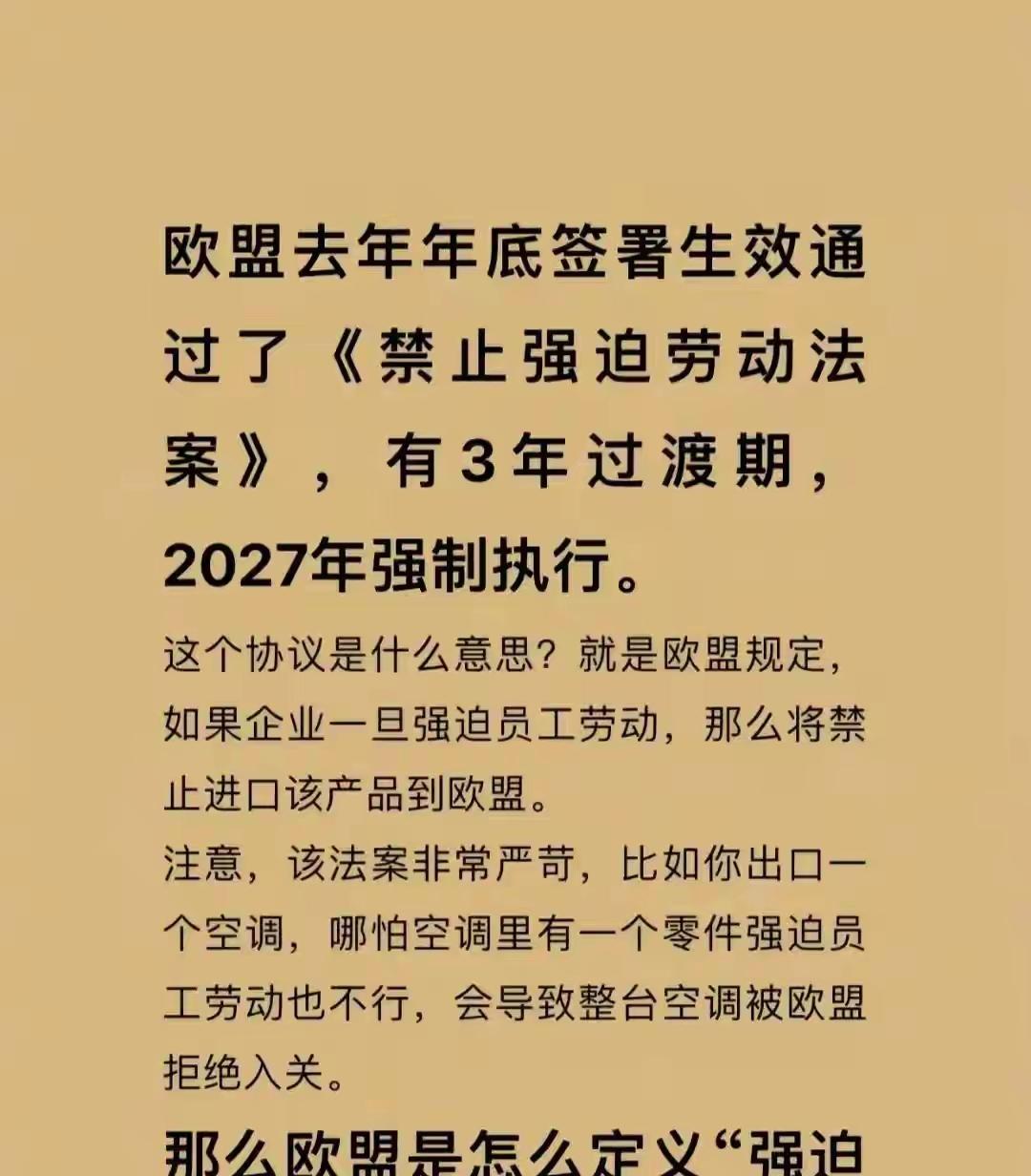 用强迫劳动产品名义打压中国经济，欧盟没考虑自身经济状况，想让被生活成本压的喘不过