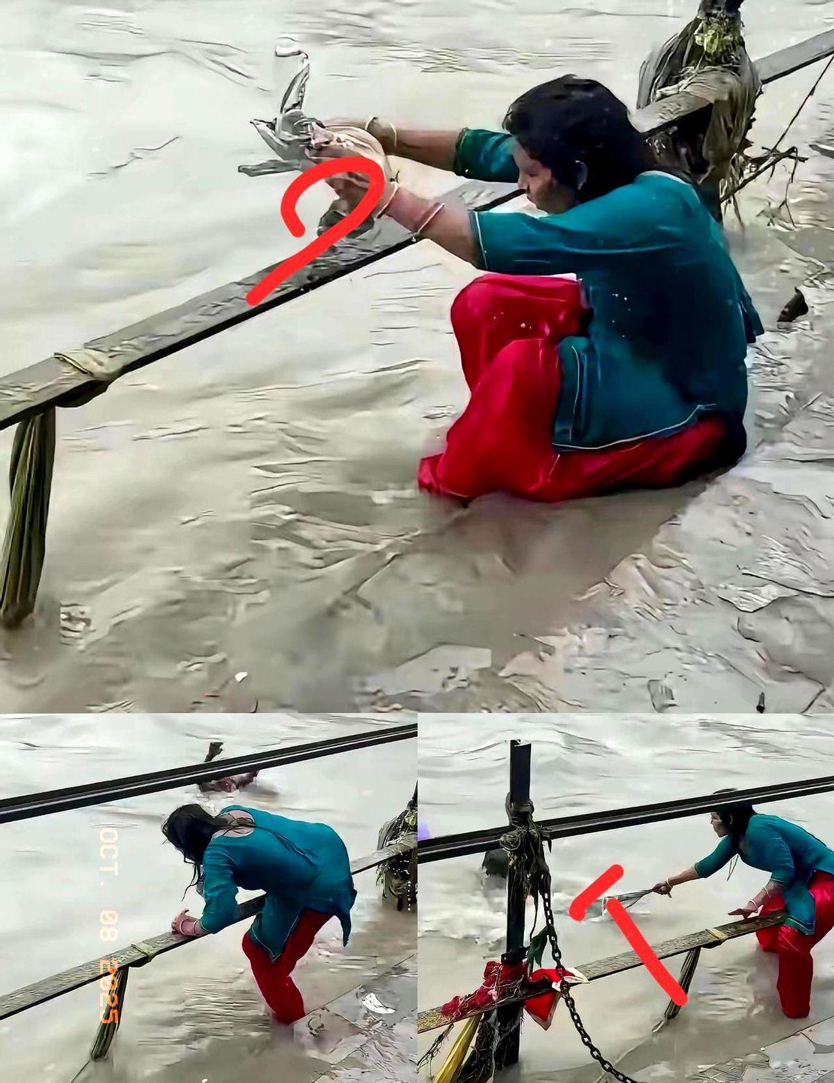 南京秦淮河边上，62岁的王大姐没下水，却救了人。
她套了个废编织袋，三分钟把醉汉