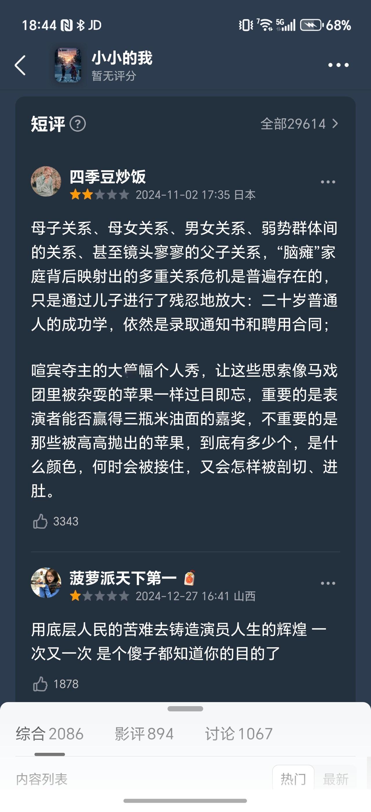 小小的我 后劲十足  看了一下豆瓣评分还没出，但这些热评对我这种路人确实有一定劝
