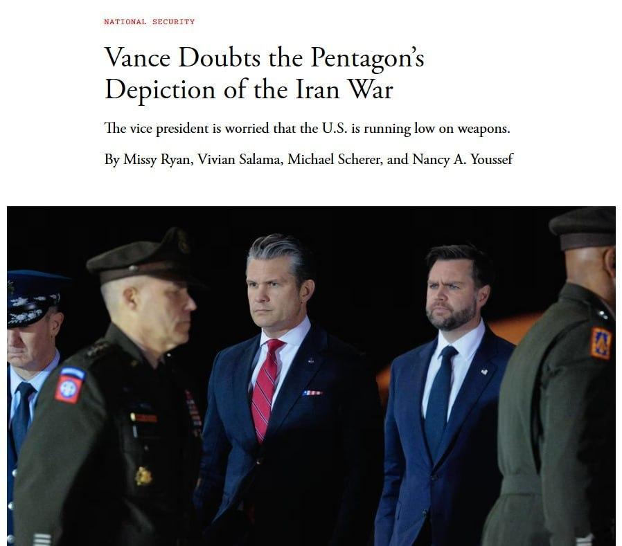 ⚡️美国副总统质疑五角大楼关于伊朗战争成功的说法，— 《大西洋月刊》     据