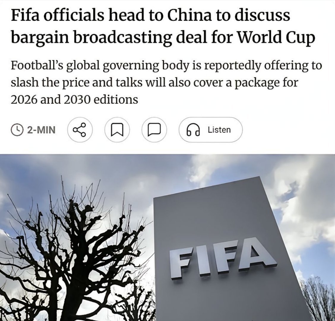 中国谈判2026年世界杯转播权，原价3亿美元大幅降至1.2亿至1.5亿美元，但仍