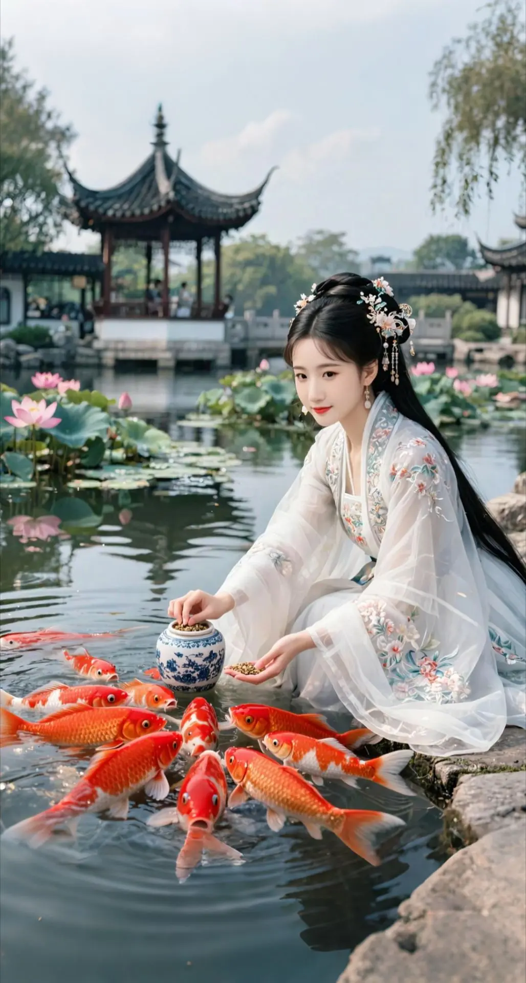 AI扩图 AI古风喂鲤写真 ai创作