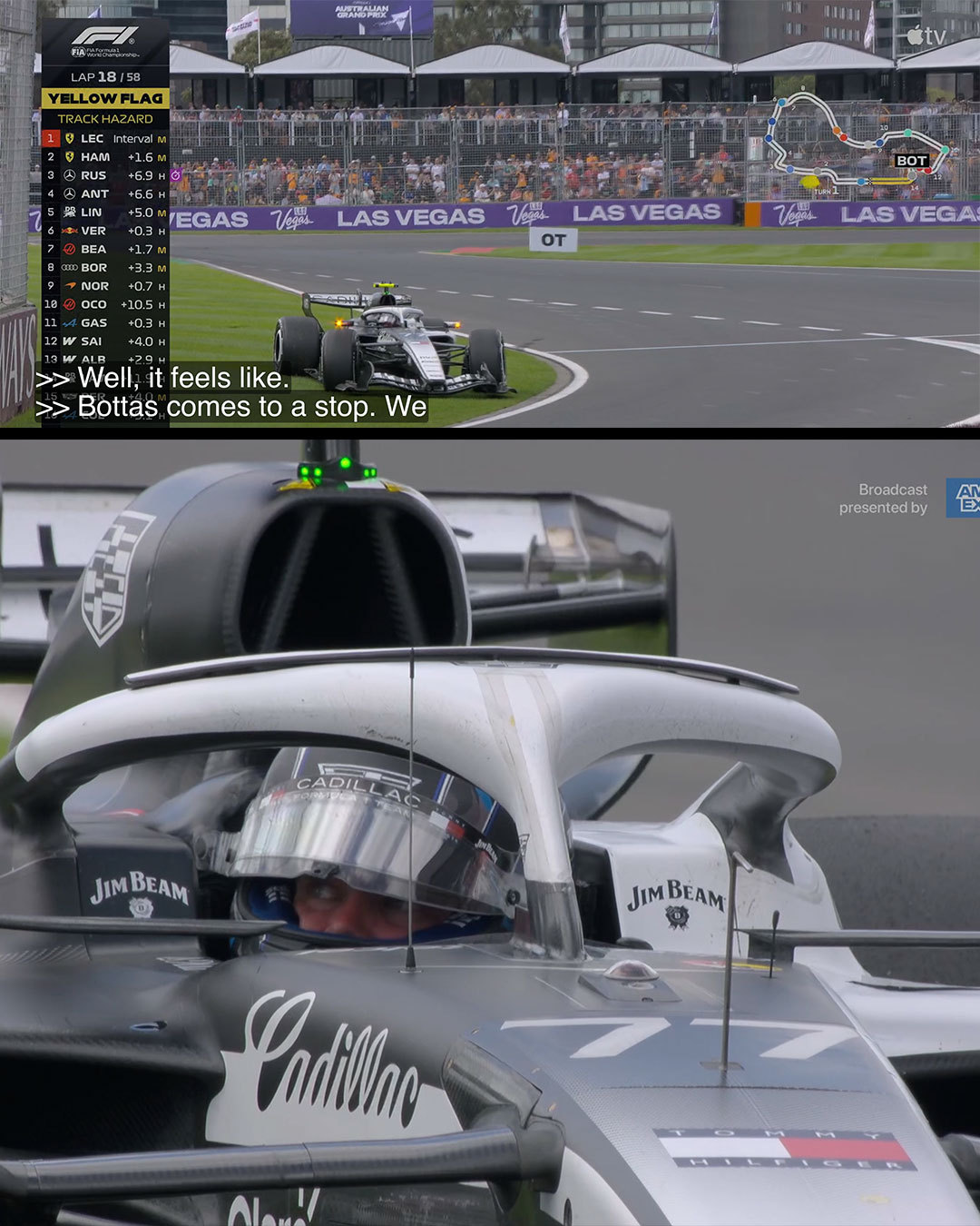 博塔斯代表凯迪拉克车队的首场比赛提前结束了，第18圈2026F1澳大利亚大奖赛F