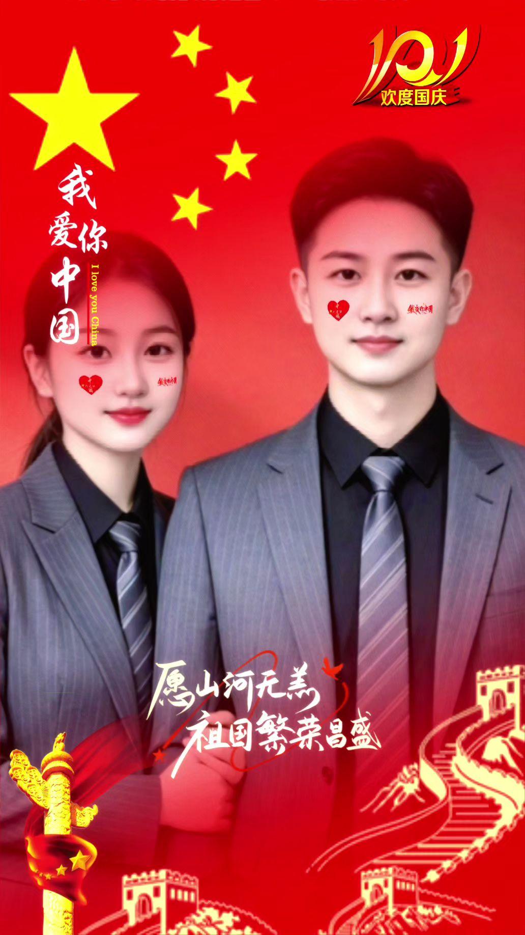 我爱你中国 祝福我们伟大的祖国繁荣昌盛国泰民安 情侣西装穿搭