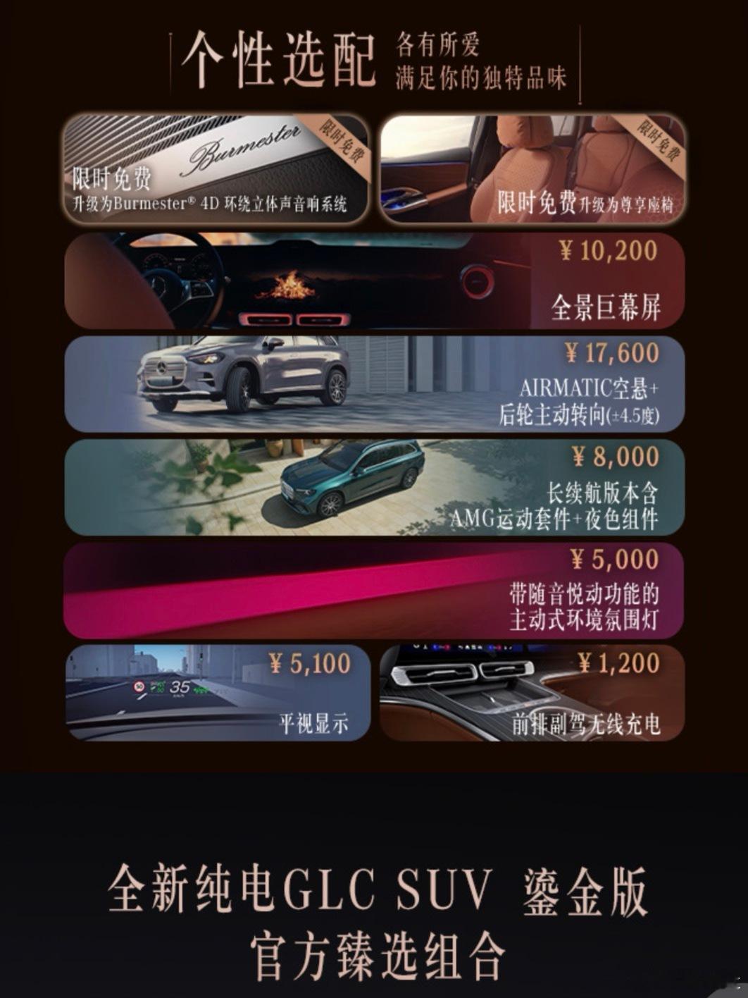 奔驰纯电GLC鎏金版上市，33.98万元起诚意够不够？一、标配如下1. 复古盾格
