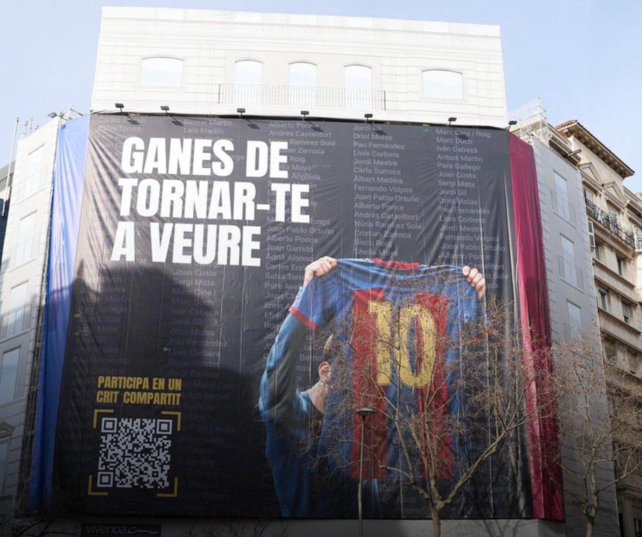 【巴萨主席竞选，梅西再次成为筹码】巴塞罗那主席候选人马克·塞里亚挂起了一幅横幅，