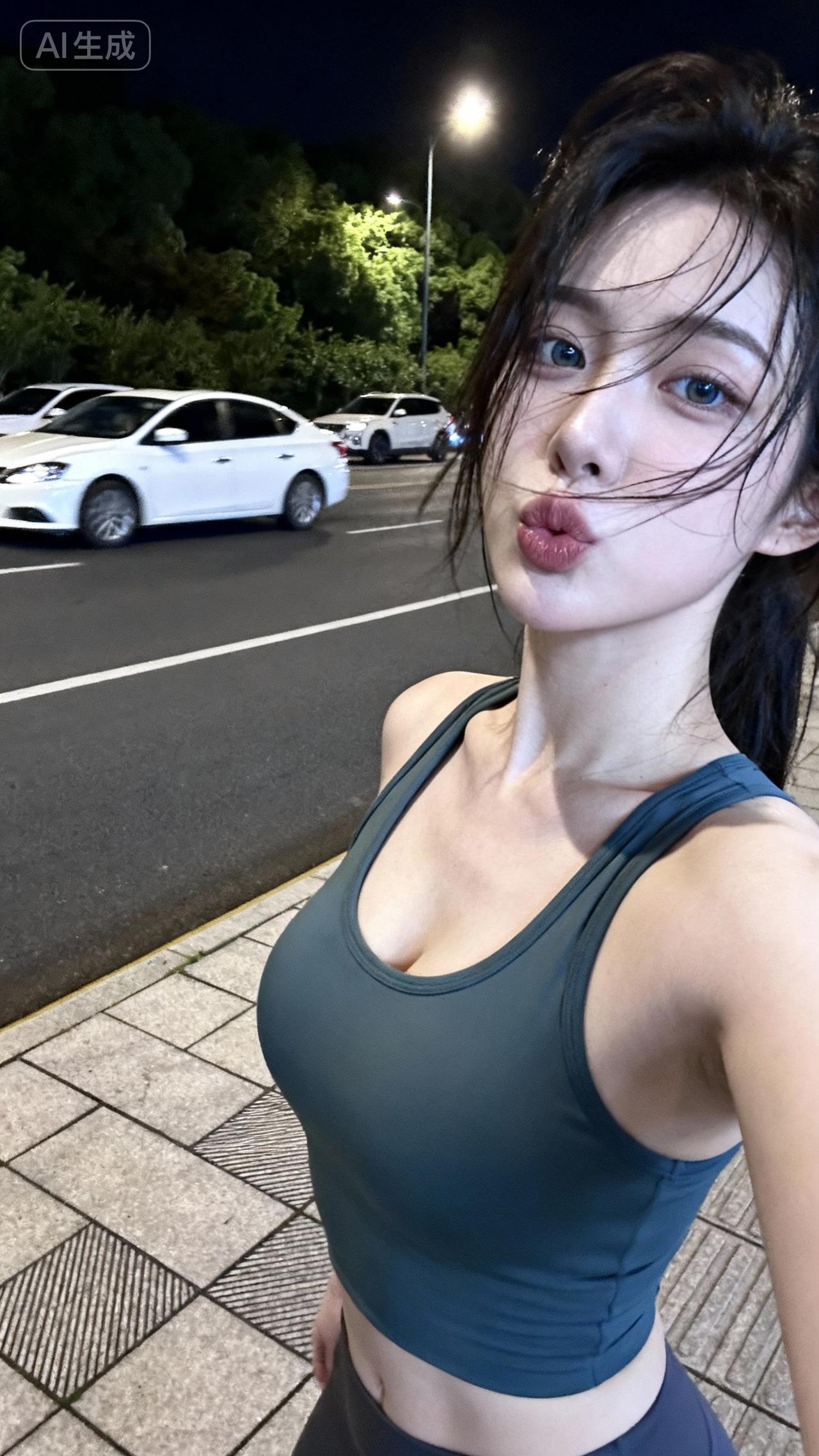 夜晚跑步后的自拍，元气满满！💪🏃‍♀️🌃