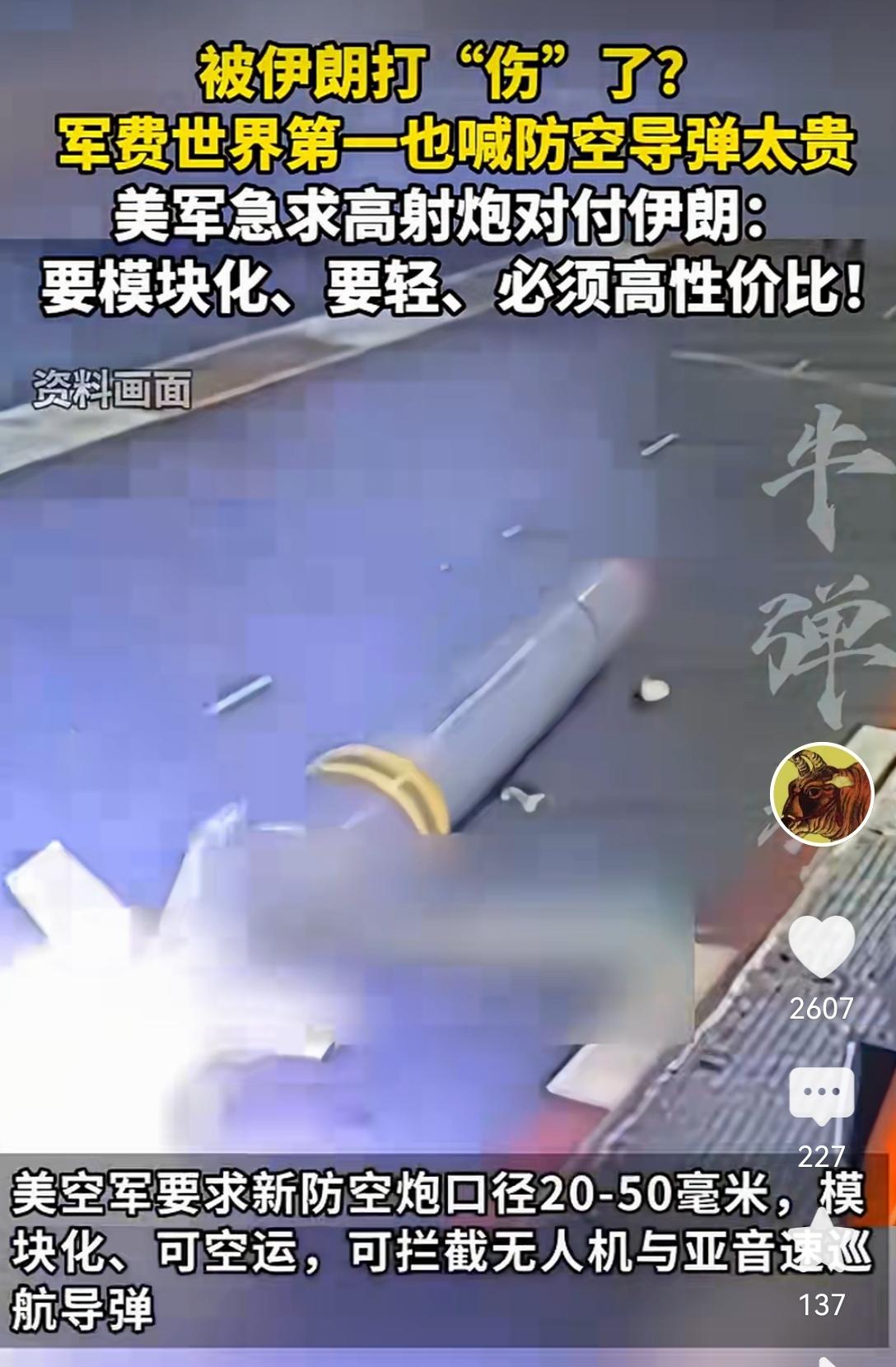 【美国被伊朗无人机打怕了，称防空导弹太贵，要大量的低价的高射炮】美国这回是真的被