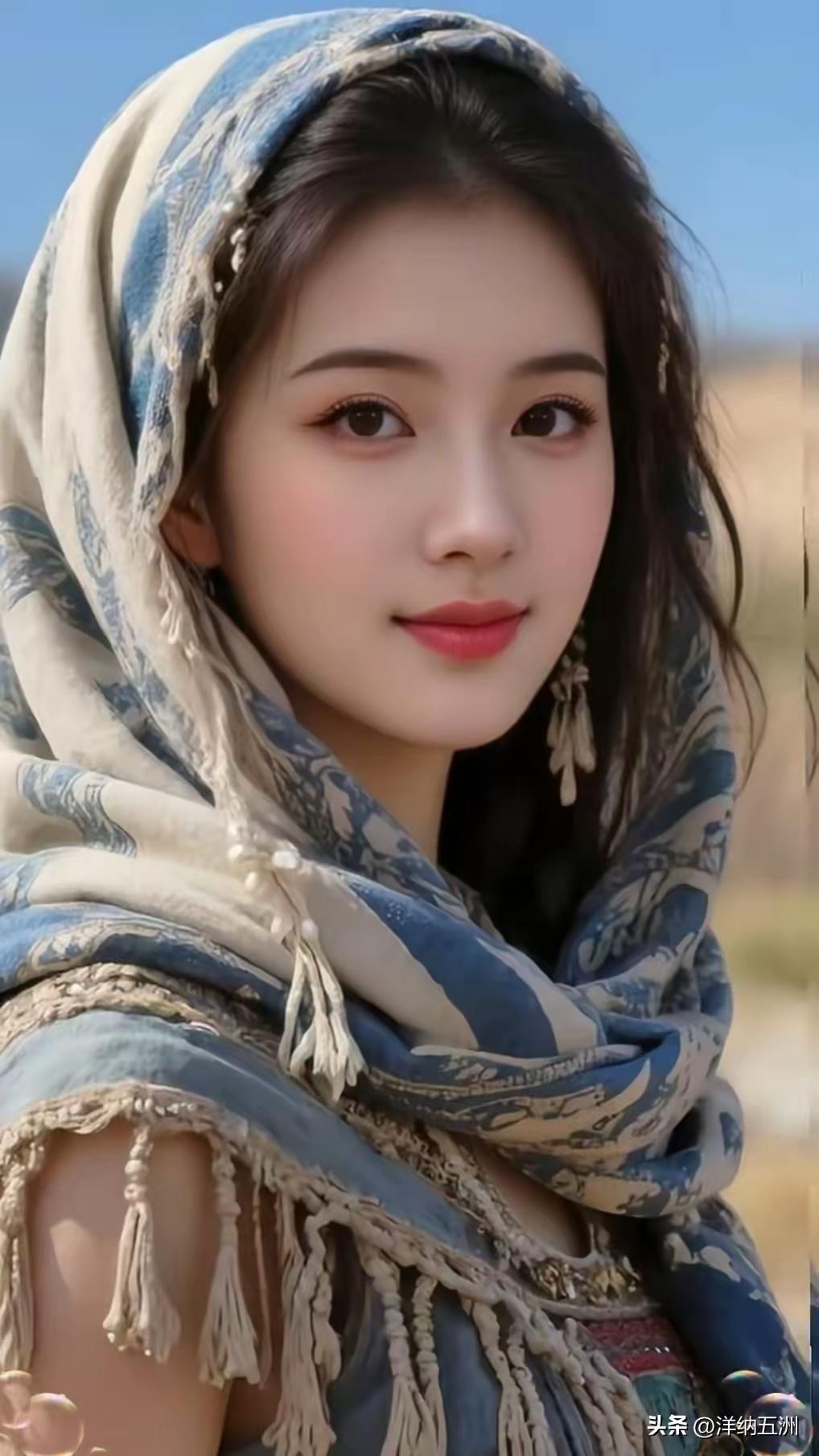 异域风情，蓝白相间的头巾，美得令人窒息！🌺💙💙