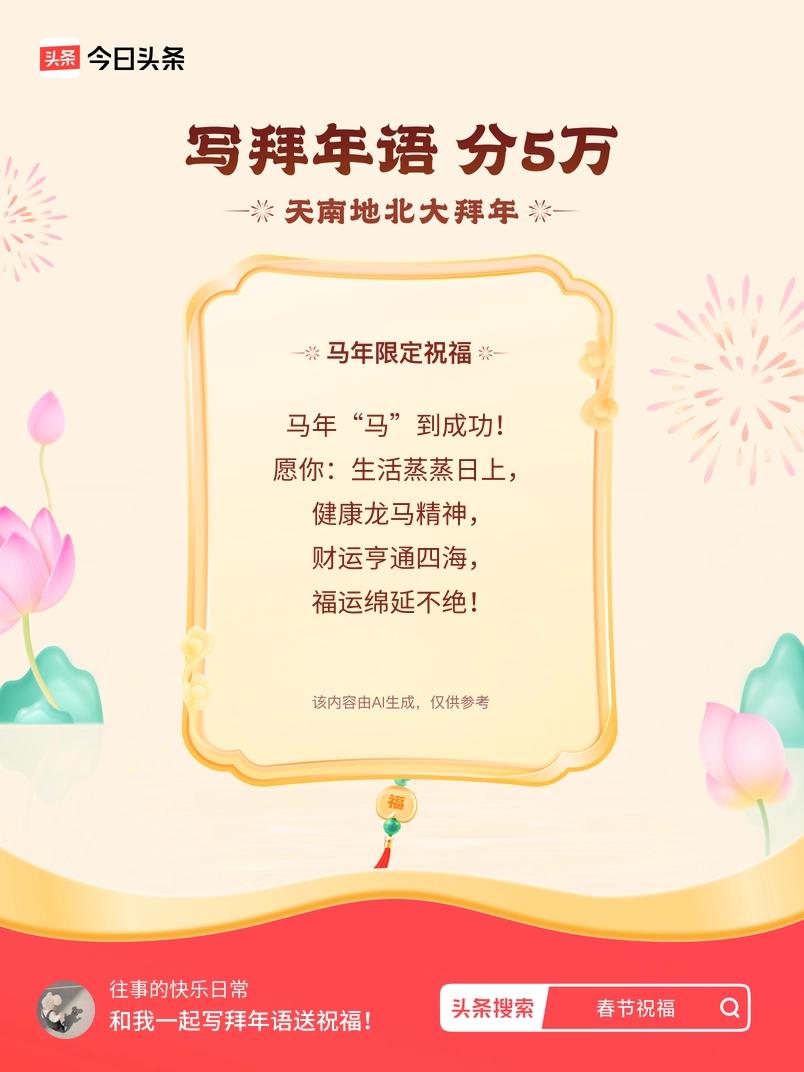 写拜年语送祝福新春拜年送祝福！我的祝福是：“马年“马”到成功！愿你：生活蒸蒸日上