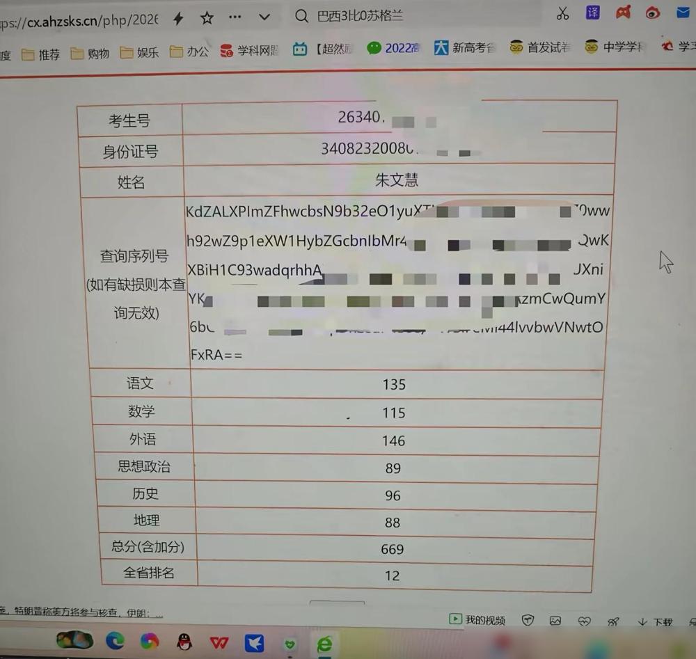 安徽历史类669分，全省第12名，北大稳了！

这位叫朱文慧的姑娘是浮山中学的考