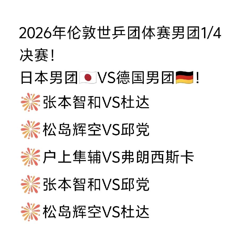 等着看热闹吧[吃瓜群众]，
日本男团🇯🇵VS德国男团🇩🇪！
这是一场20