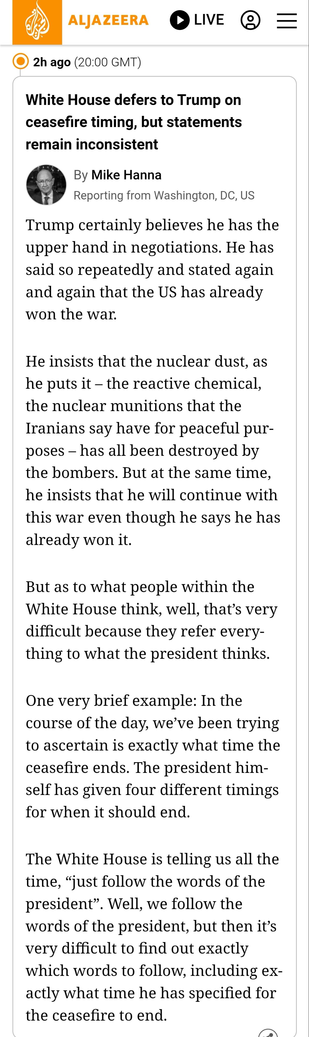 林一五：特朗普是美以伊战争中假消息的主要来源。

特朗普如今正日益扮演着混乱之源