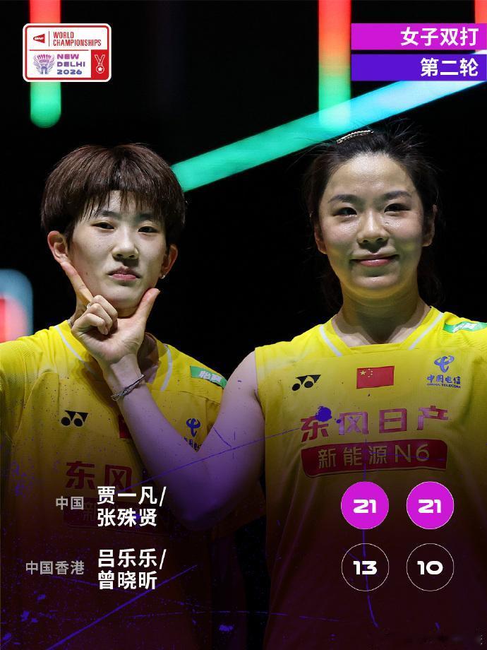 2026年羽毛球世锦赛 首轮实时赛况

贾一凡/张殊贤 21-13、21-10 