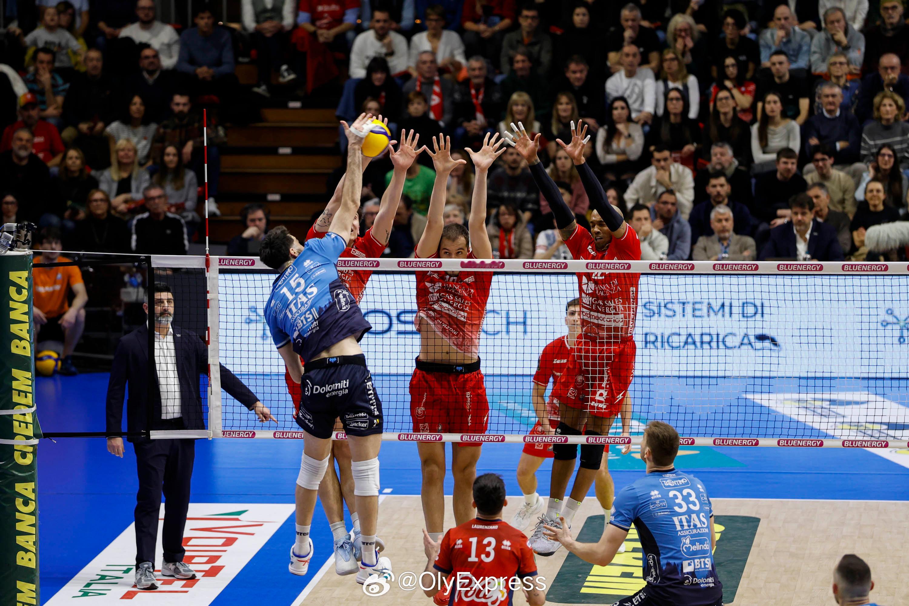 【意超男排皮亚琴察3-1特伦蒂诺 希斯特纳2-3鲁贝】国际排坛战报速递 2月22