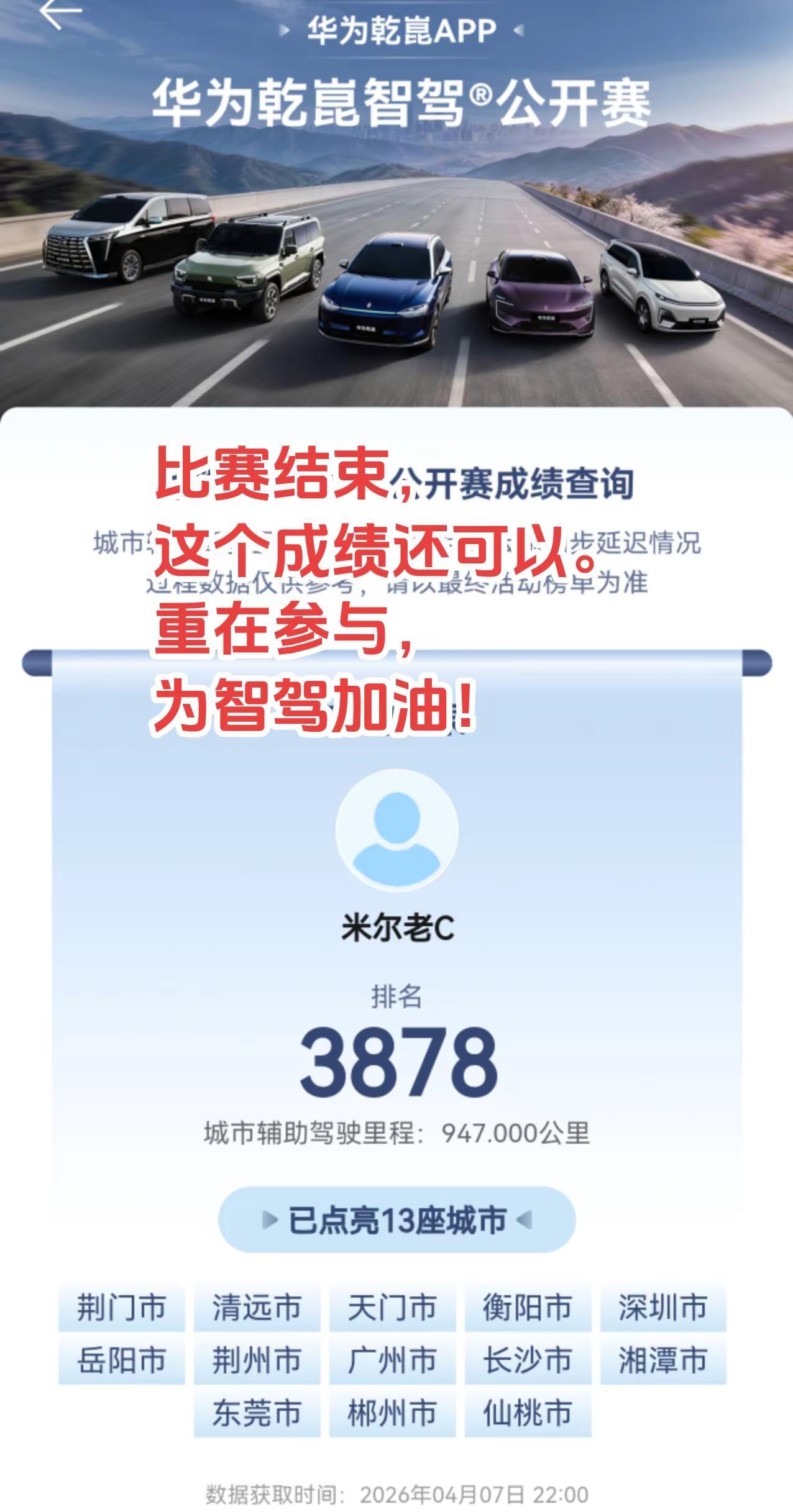 比赛结束，这个成绩还可以。重在参与，为智驾加油！