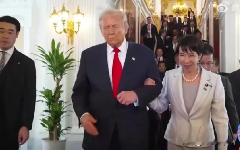 高市早苗和特朗普会面，像两个亲密无间的亲兄妹。彼此非常的融洽，互相挽着胳膊，肩并