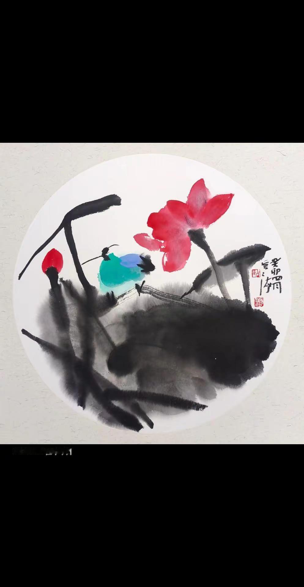 2023年（癸卯）徐州胡云海画的卡纸花鸟画作品。荷塘写意 国画荷趣 大写意墨荷 