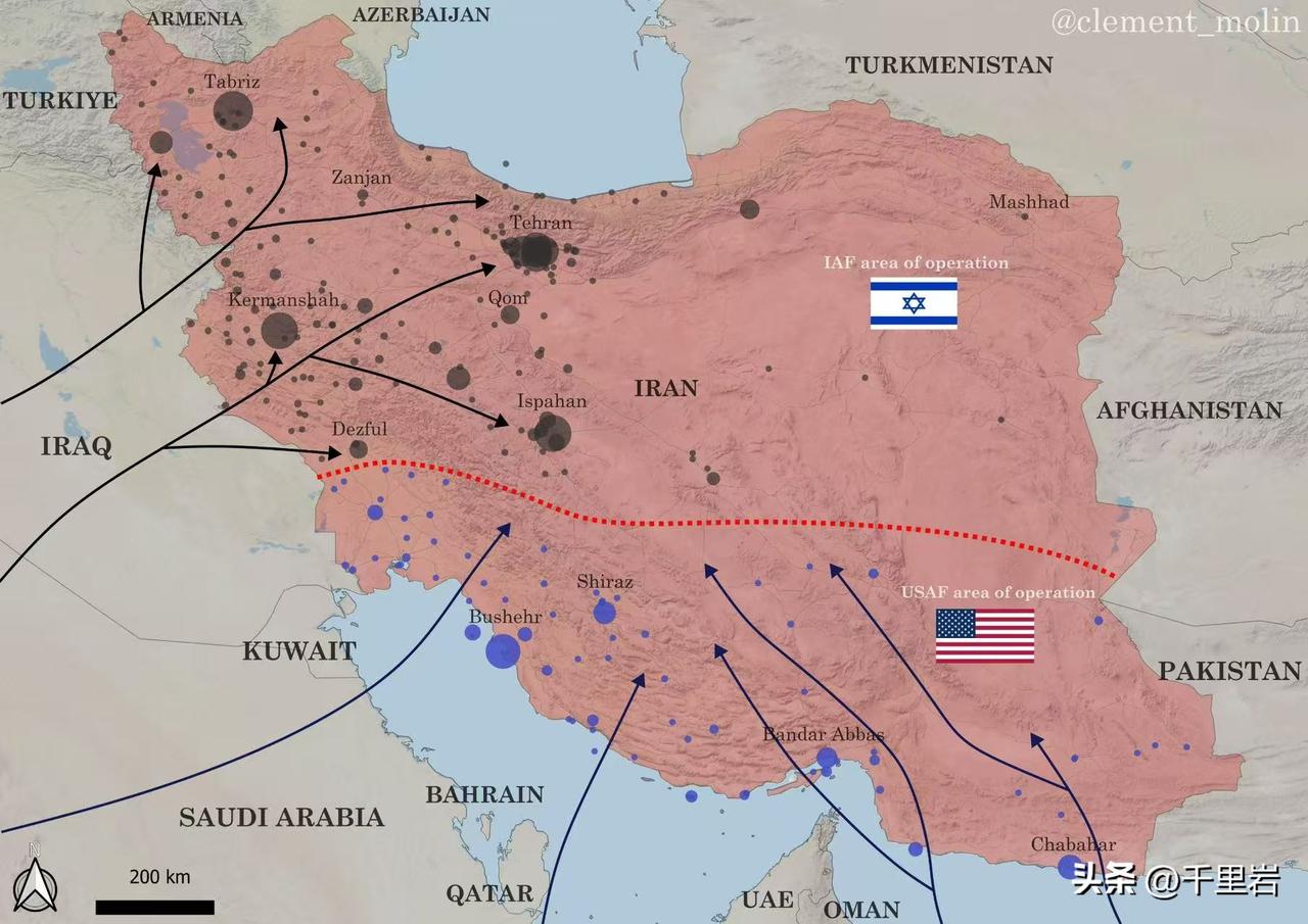 美国和以色列的作战地图曝光，充分说明了伊朗的还手还是很有用的……
从地图上来看，