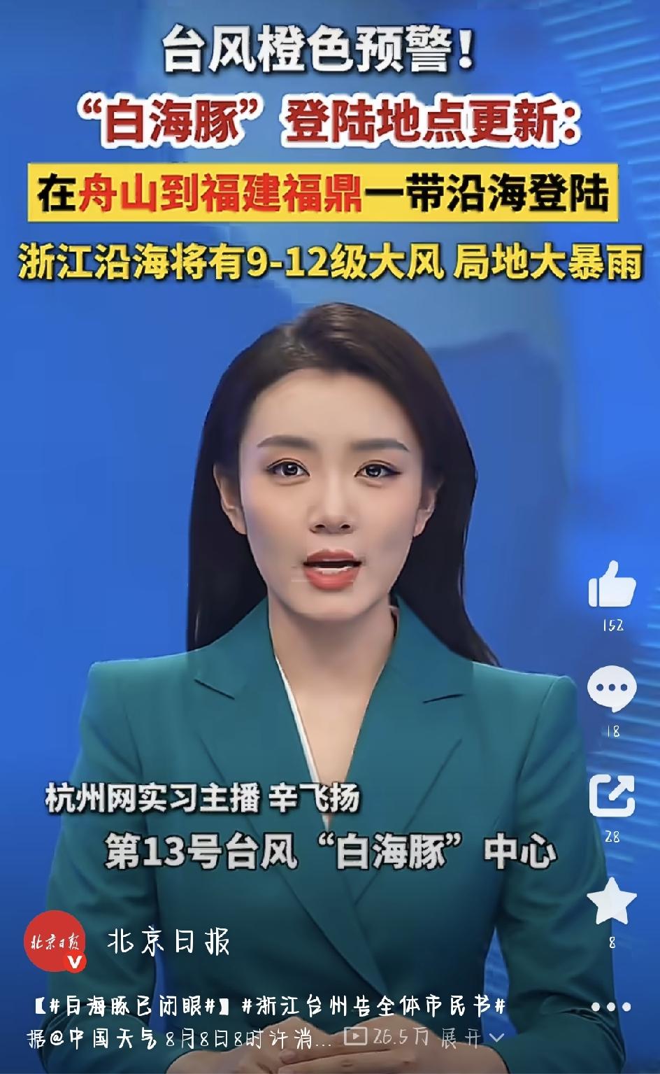 “白海豚已闭眼”这个热搜，今天一早就在浙江、上海的朋友圈里刷屏了。今年第13号强
