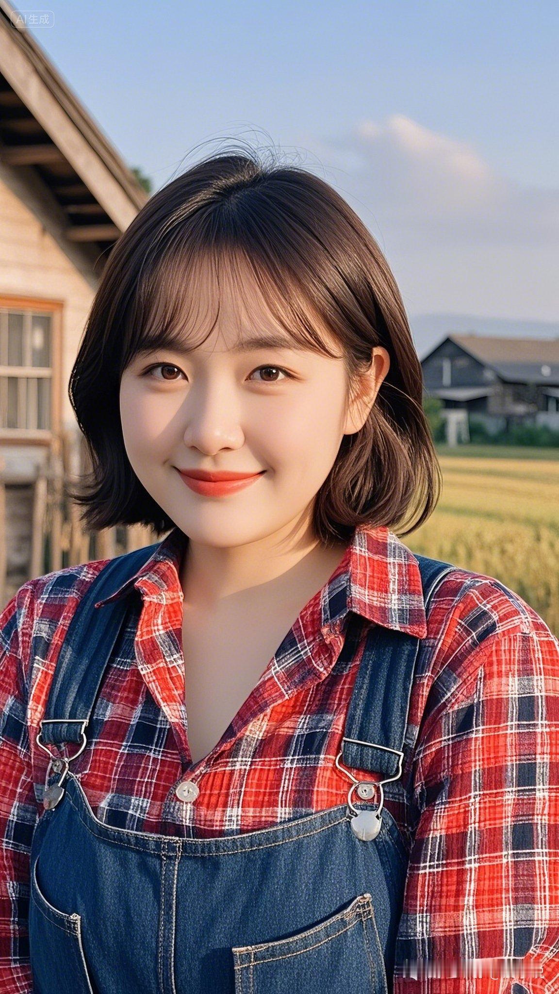 阳光明媚的农场生活，甜美笑容的少女