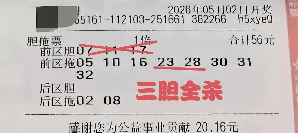果然三个胆号全部被杀，杀的干干净净，前后区5个号码无一幸免，拖号中的再多也是空谈