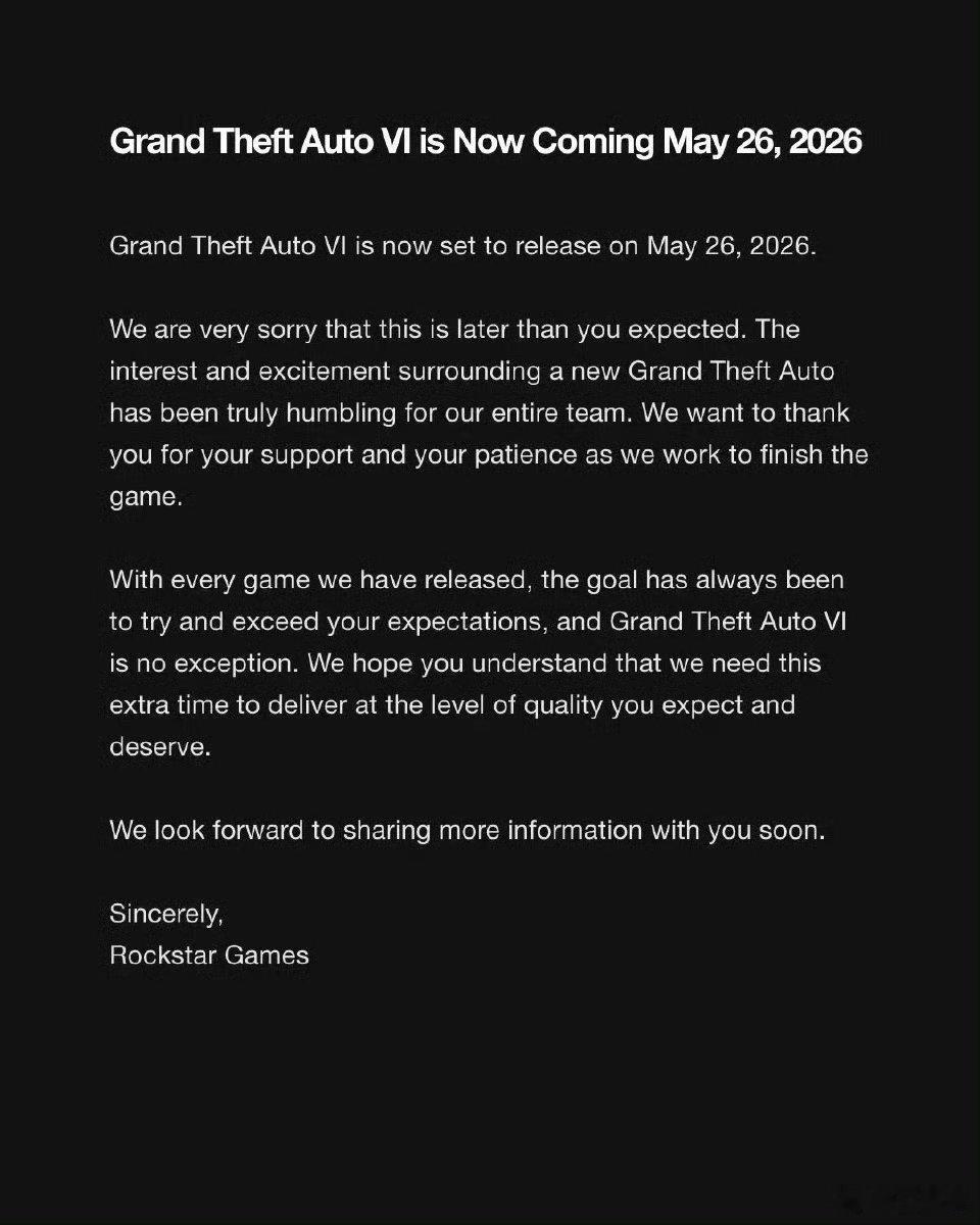 gta6跳票已成常态，不出意外等到了26年估计还要跳一次，大家存好买游戏机的钱了
