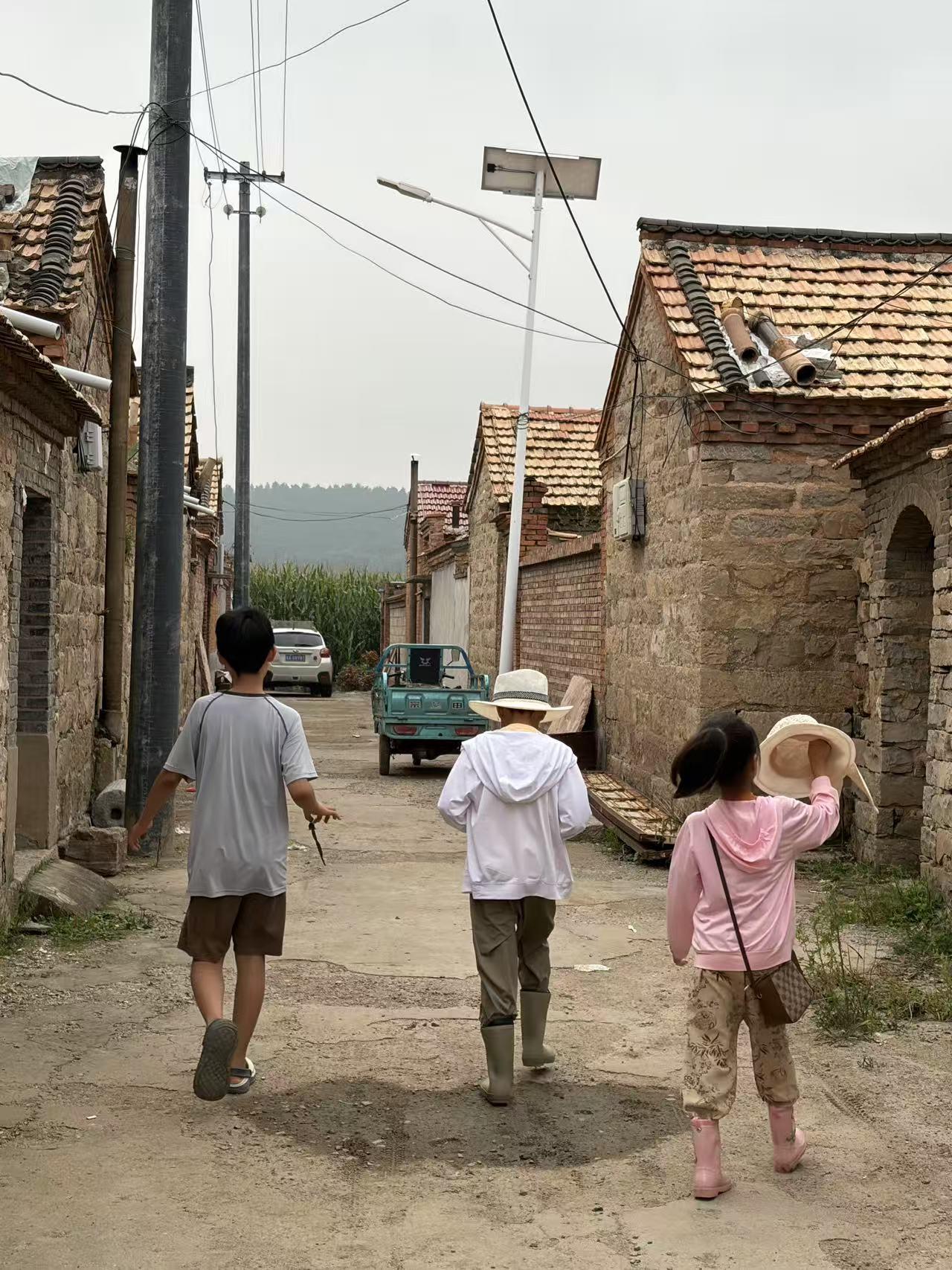 三个孩子走在乡村的小路上。
多么熟悉的一幕啊，多么和谐的一幕啊，多么幸福的一幕啊