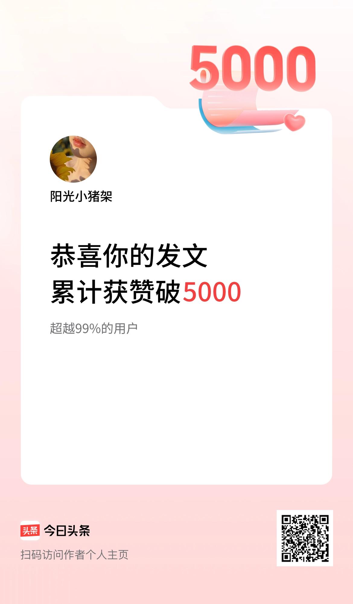 我在头条累计获赞量破5000啦！