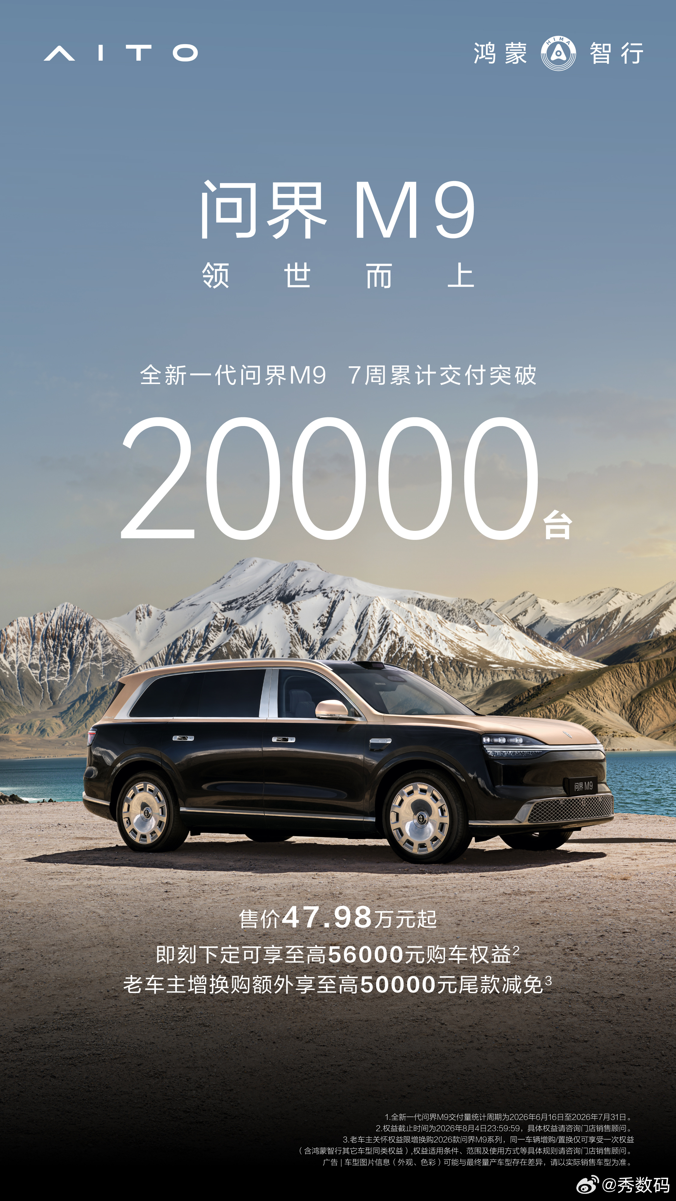 全新一代问界M9交付开启7周累计交付量突破20000台！不到两个月时间交付这么多