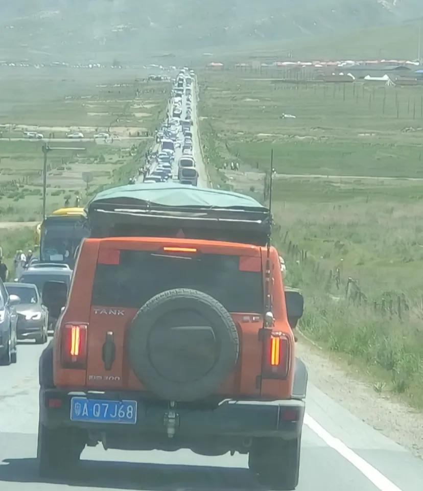 #青海湖堵车 西宁去二郎剑这大堵，目测50公里，不知道要几小时，我们是反向回去的