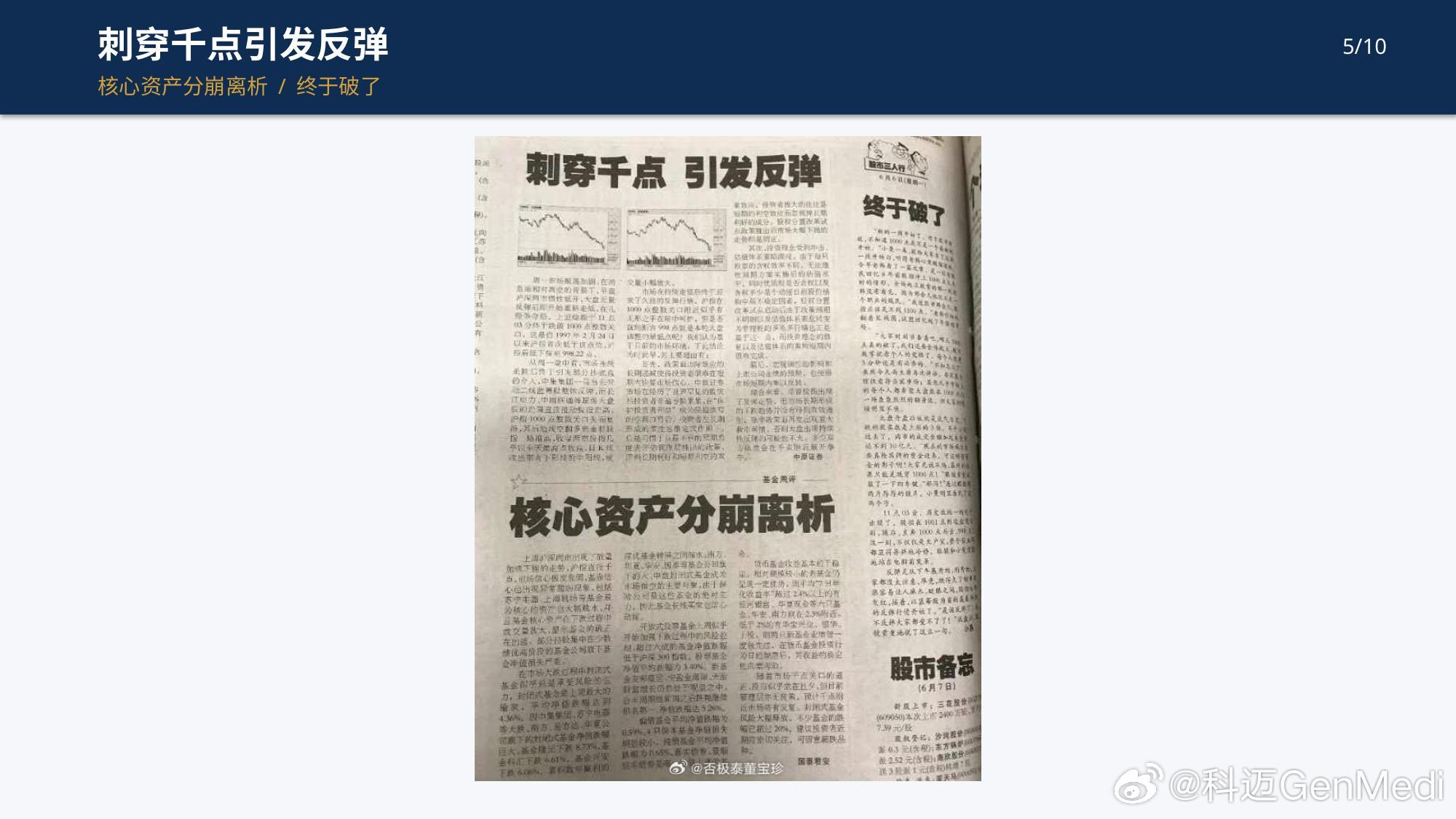 一组2005-2008年熊市底部老报纸，标题非常经典：- 《估值体系出现大紊乱》
