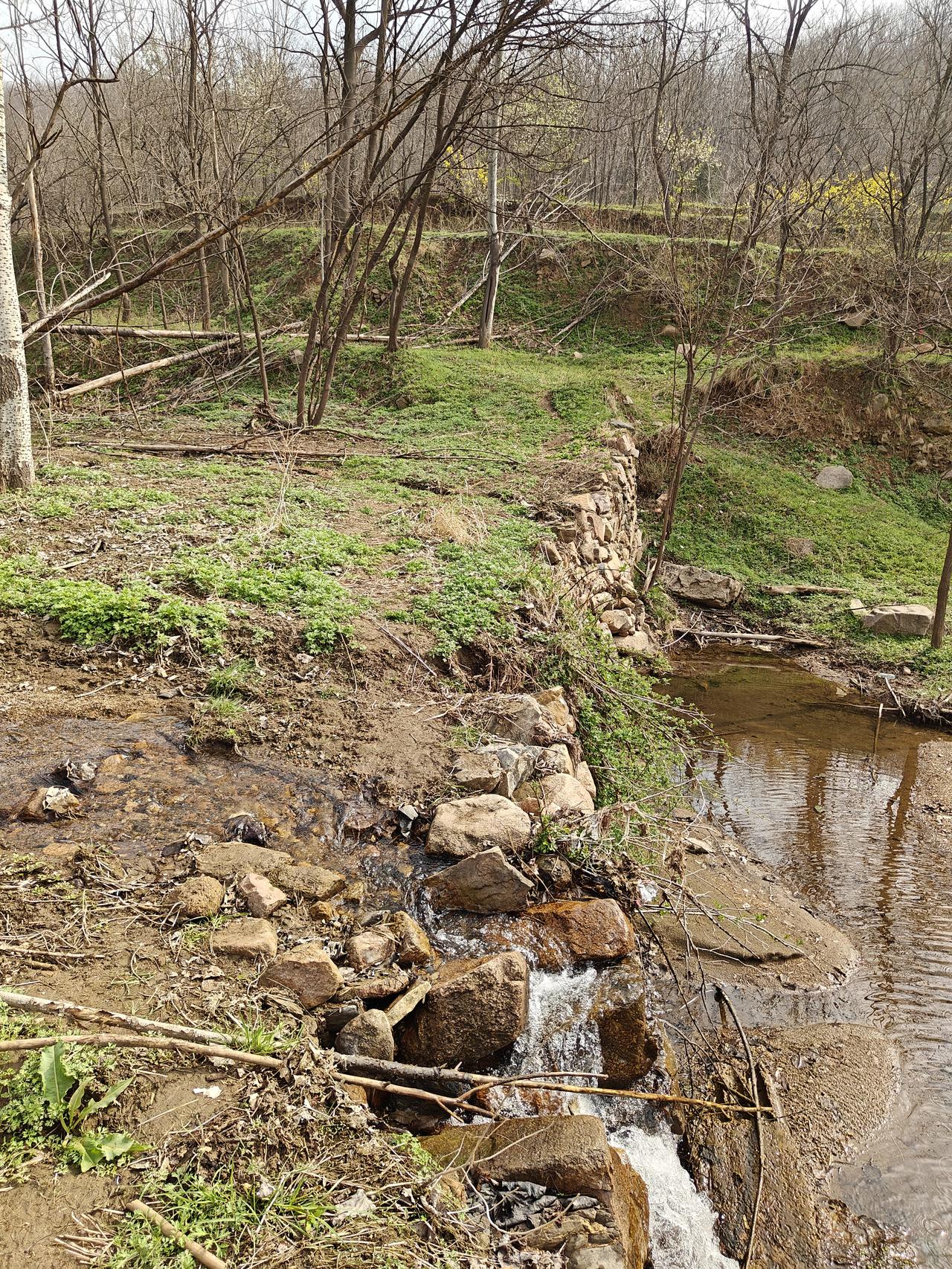 我的故乡中条山旁，一条时常干涸的小溪，依恋在村庄的周围，青山绿水，山河壮美。[送