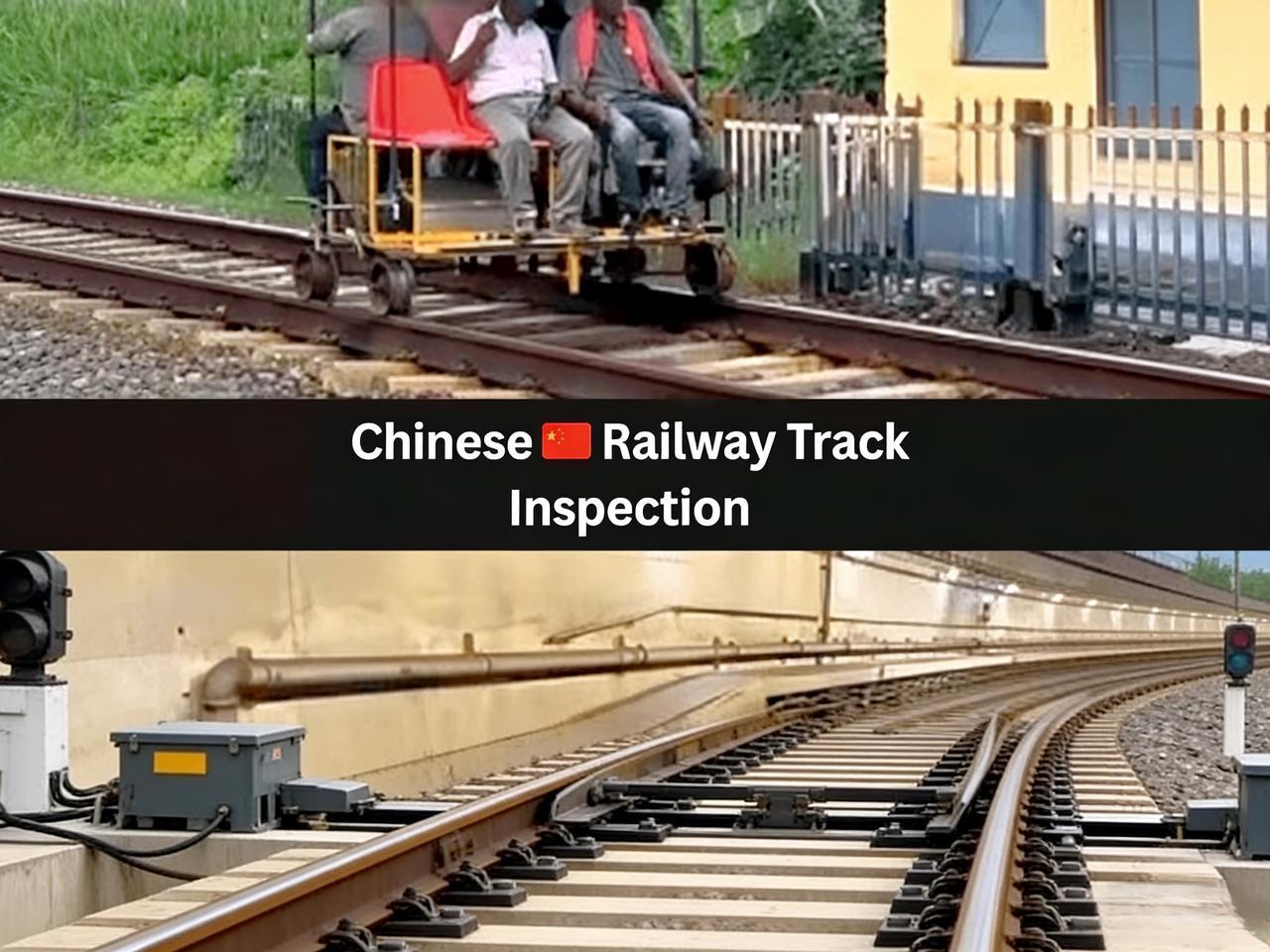 如图所示： 这是中印铁轨检测的真实对比，一个超级原始，靠人工推车进行，一个超级先